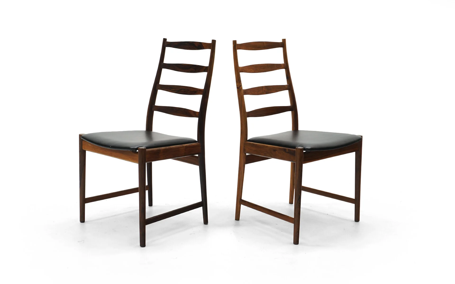 Six Danish Modern Rosewood Ladder Back Dining Chairs by Arne